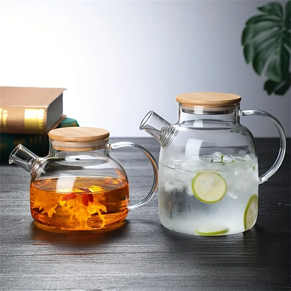 

1L/1.8L Large Capacity Glass Teapot High Temperature Resistant Kettle for Steamed Juice Fruit & Iced Tea Home Kitchen Access
