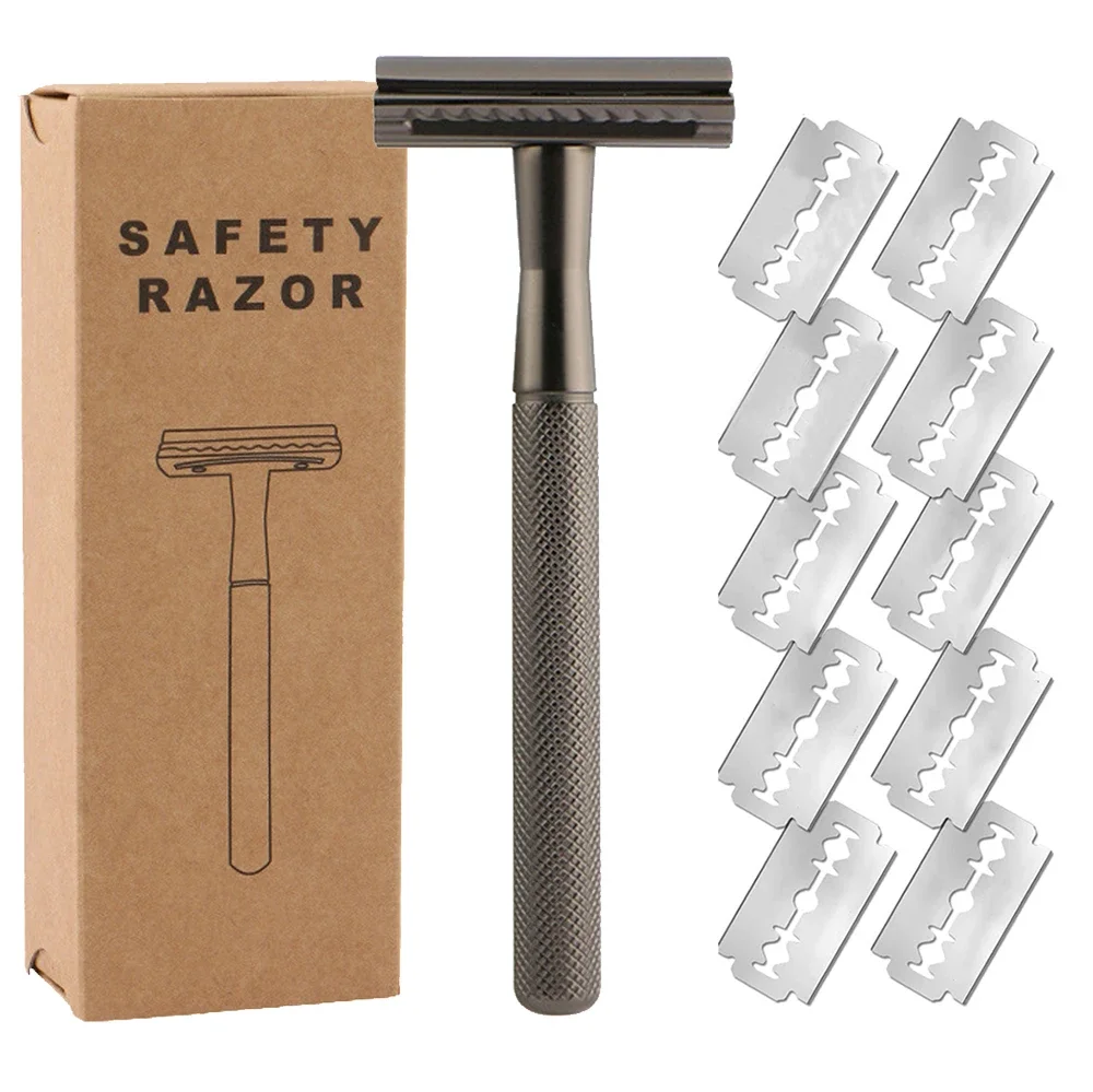 Safety Razor with Brass Weighted Handle and 5 Double Edge Safety Blade Refills,Single Blade Razor for Men, Designed for Coarse