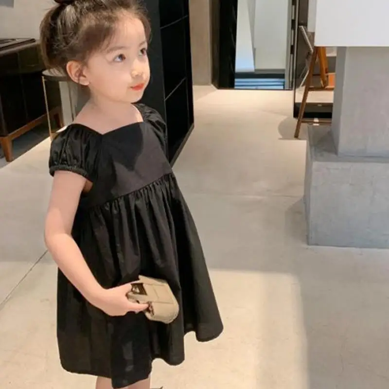 Girls' Dress with Bowknot Square Neck Korean Style Princess Dress25Summer New Foreign Trade Children's Wear Delivery