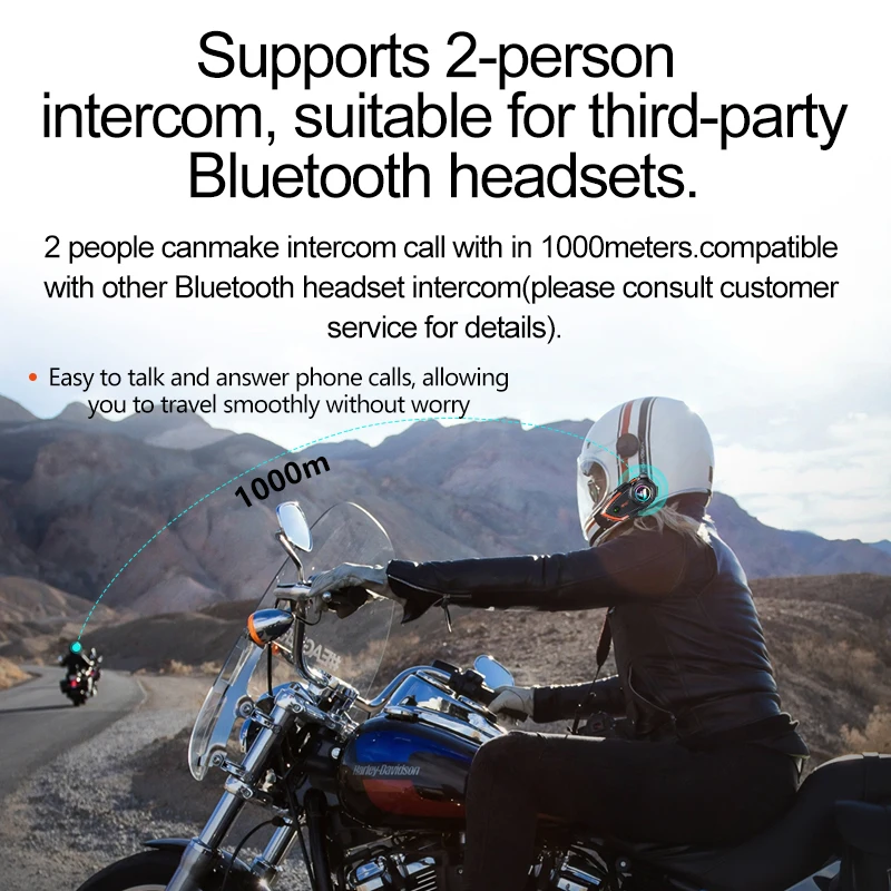 2024 New Motorcycle Intercom Helmet Wireless Bluetooth Headsets Motos Music Sharing Earphone Smart Interaction-Voice Headphone