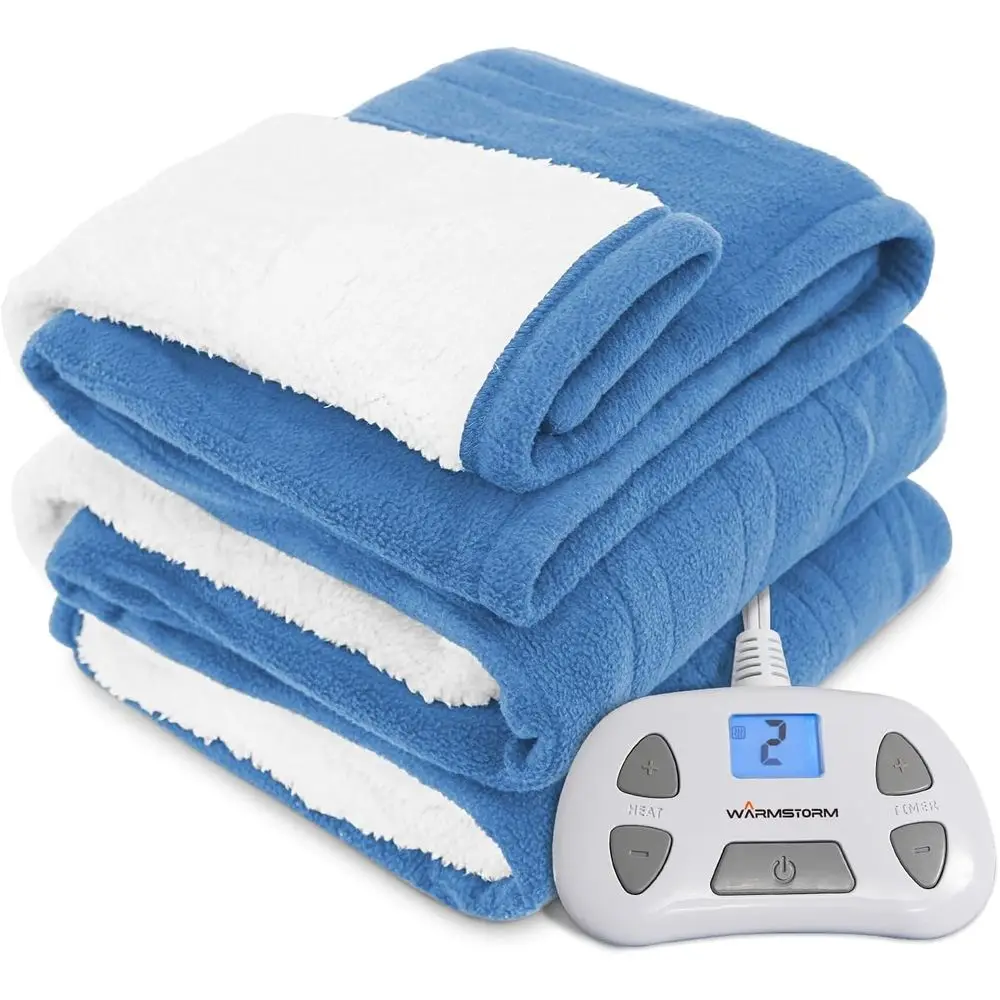 

Electric Blanket Twin Heated Blanket Sherpa&Polar leece 10 Heating Levels 12 Hours Auto O hine Washable Blue 62"x 84"