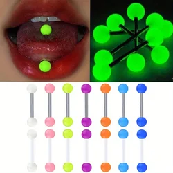 14pcs Luminous Ball Tongue Nail Ring Set Body Piercing Jewelry Stainless Steel Rod Acrylic Rod For Women and Men