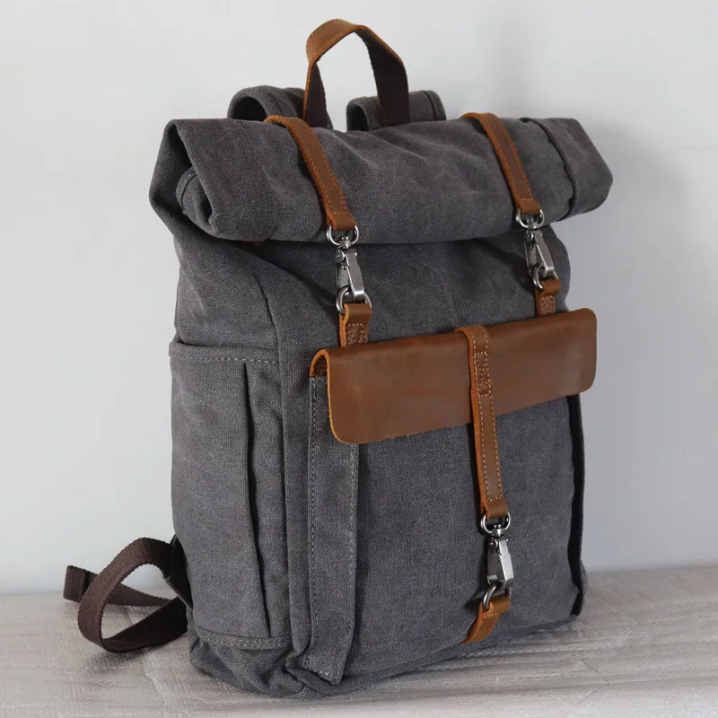 Vintage Canvas Leather Backpack 14" Laptop Backpacks For Men Daily Dayapck Casual Travel Teenager Back Pack Student School Bags