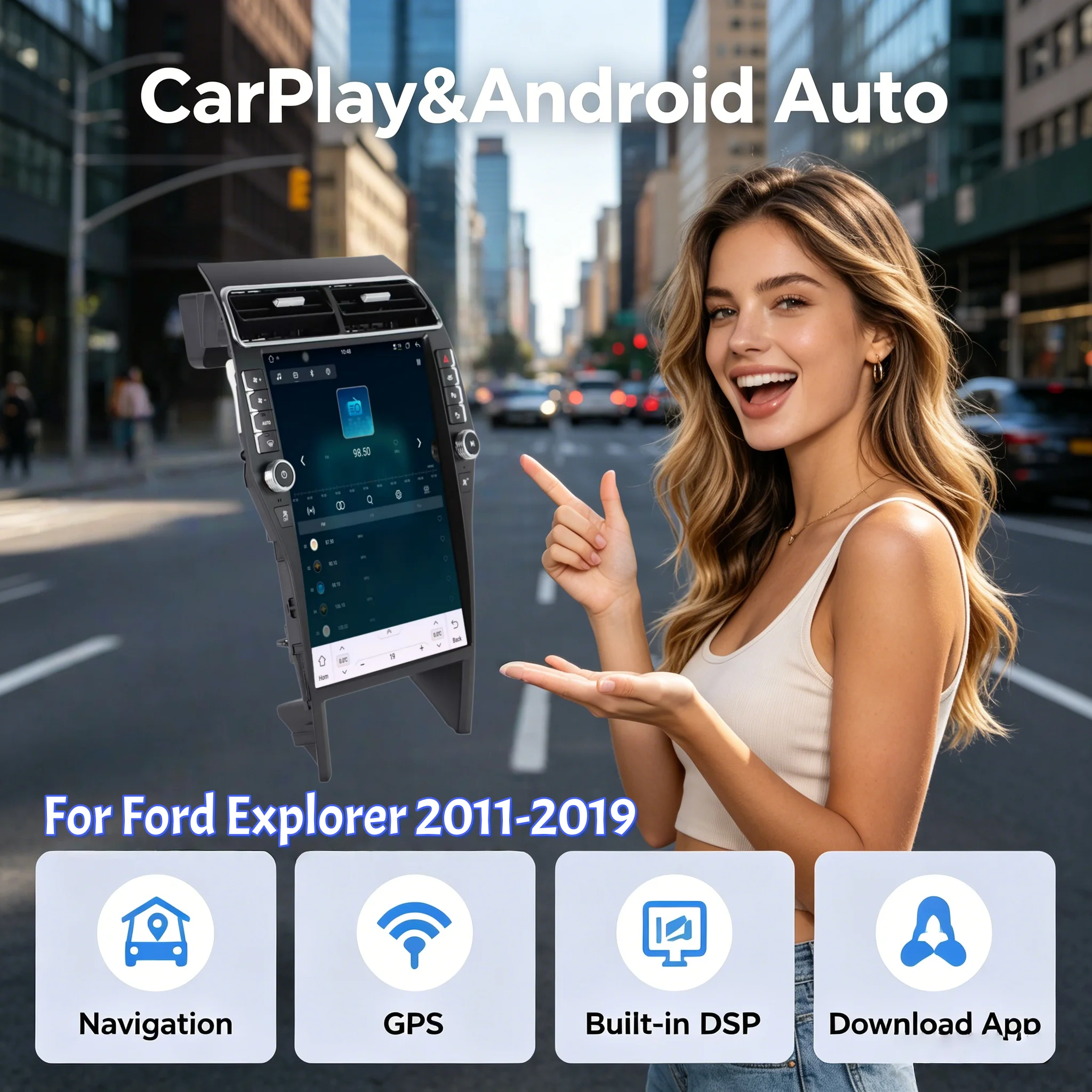 16.2 INCH  Android 8 Core For Ford Explorer 2011-2019 Car Multimedia Video Player GPS Navigation Radio CarPlay 4G AC Screen