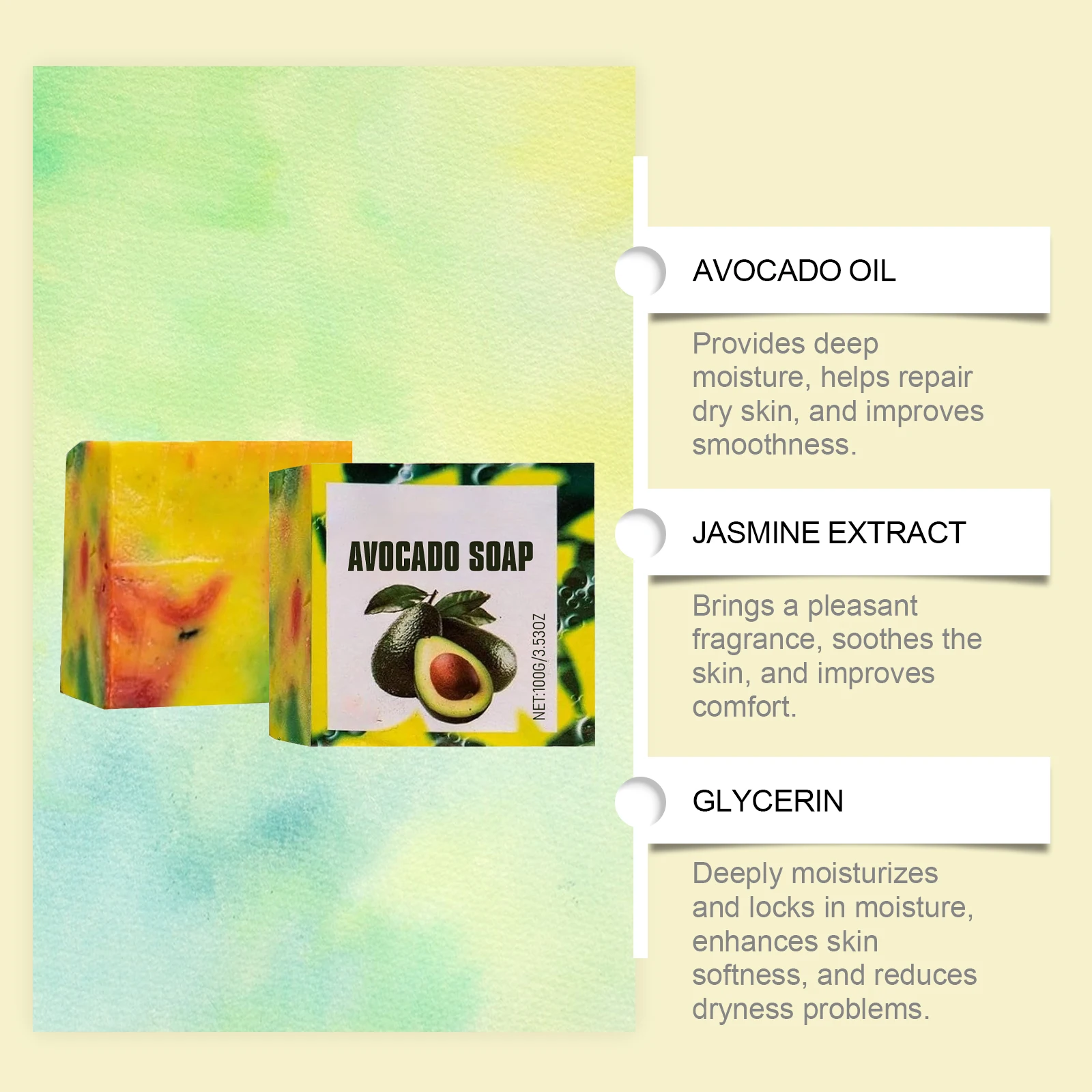 Sabonete de banho de abacate, controle de óleo, limpeza profunda, hidratante, nutrição suave para remover óleo sentado profundo, adequado para pele oleosa