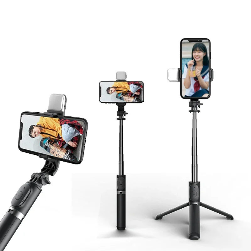 COOL die Q02S nouveau trépied sans fil bluetooth selfie stick trépied pliable monopode avec lumière de remplissage obturateur bluetooth pour Smartphone