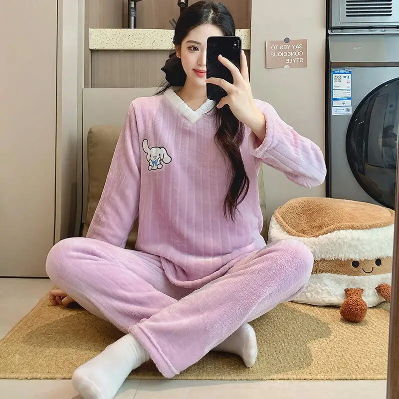 

Autumn Winter Flannel Women Pajamas Sets Classic Plaid Printed Teddy Sleepwear Velvet Homewear Kawaii Girsl Pijamas Mujer Pyjama