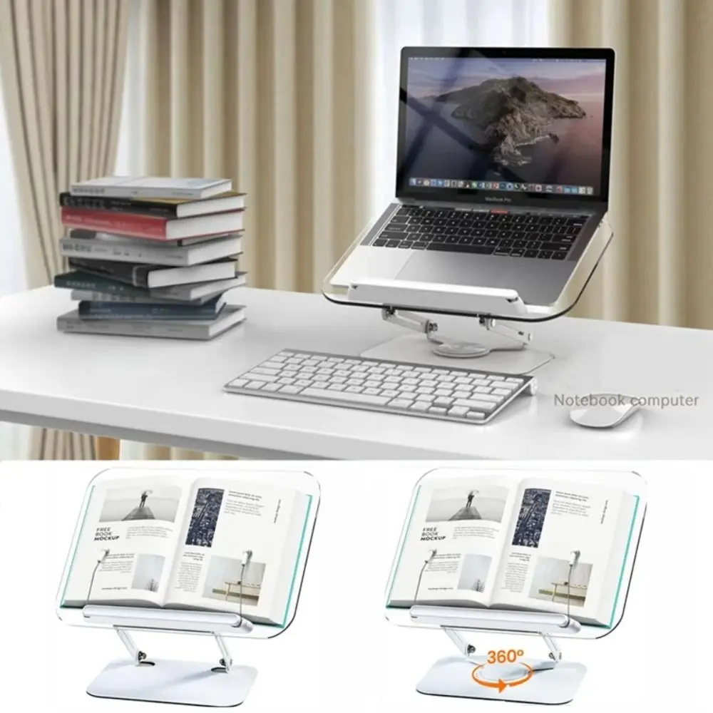 

6PCS/Set Acrylic Reading Rack 360° Rotation Transparent Reading Stand Foldable with Elastic Page Clips Tablet Laptop Stand