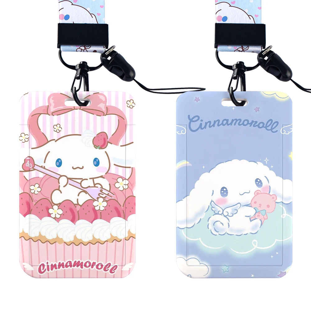 Sanrio Cinnamoroll-correa para el cuello con cordones para tarjeta, soporte para insignia de identificación, llavero, cuerda colgante, accesorios, regalos