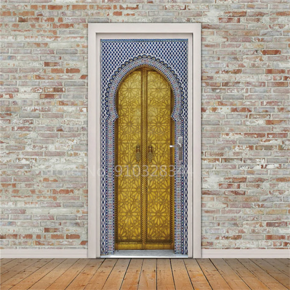 Arabic Style Door Sticker Self Adhesive Wallpaper Living Room Bedroom Decor Muslin Style Decal Door Cover Home Design Decoration