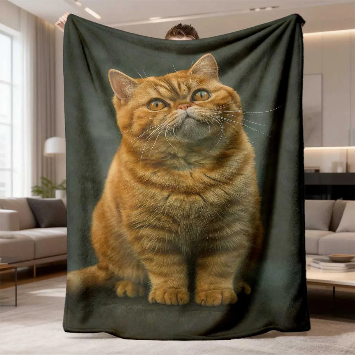 Adorable Ginger Cat Portrait Fleece Throw Blanket for Sofa Couch Living Room Home Decor Cozy Plush Gift for Cat Lovers Pet Mom
