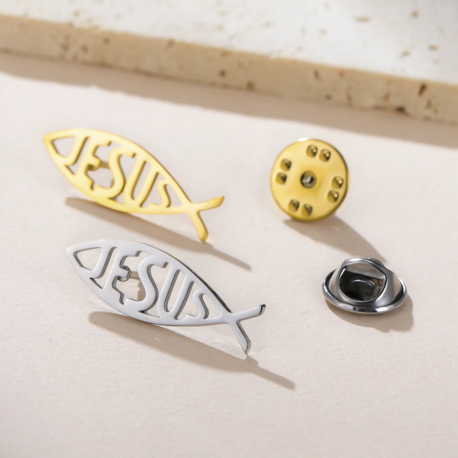 Hollow Cutout Jesus Fish Lapel Pin Stainless Steel Ichthys Christian Symbol Brooch Religious Badge Jewelry Gift For Believers