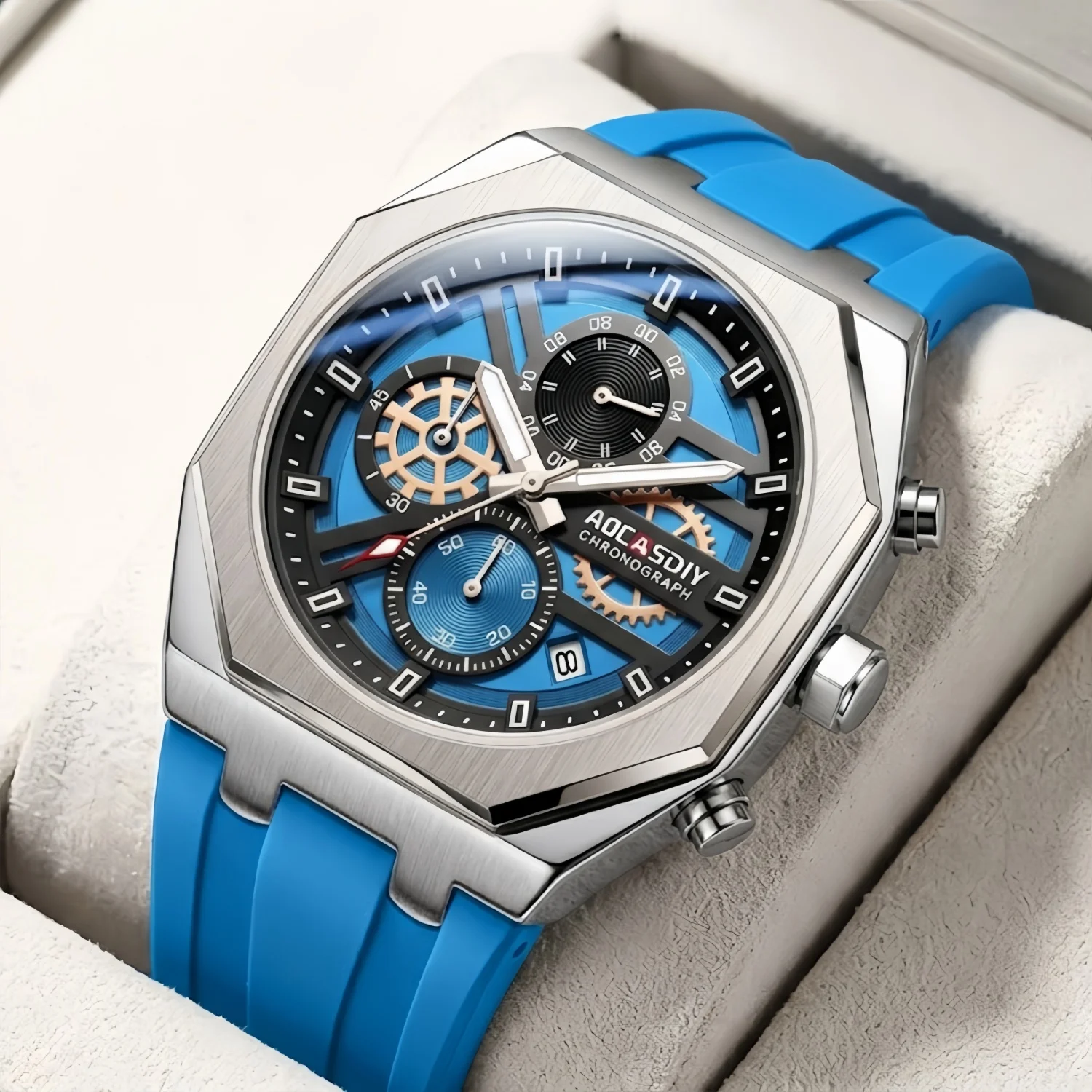 AOCASDIY Men's Chronograph Quartz Watch, Multi Sub-Dials, Date Window, Luminous Hands, Sports Wristwatch, Birthday Gift for Men