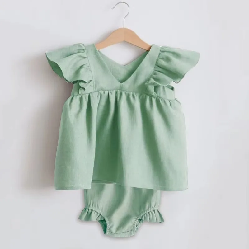 

Summer Baby Girl Set Cotton Solid Color Sleeveless Dress + Bottom Shorts Newborn Infant Girl Clothes