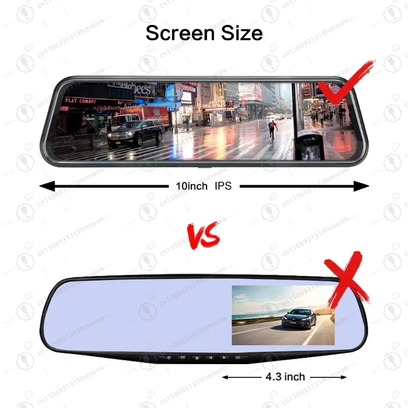 10 Inch 4K + 1080P Driving Recorder Car Rearview Mirror Dashboard Cam Front and Rear with Dual Lens Wifi Night Vision