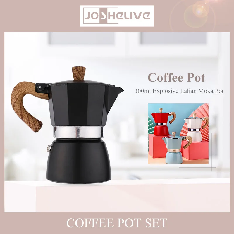 150/300ml Espresso Coffee Maker Aluminum Italian Mocha Percolator Stove Top Pot Vintage Wooden Handle Coffee Machine Cafe Tools