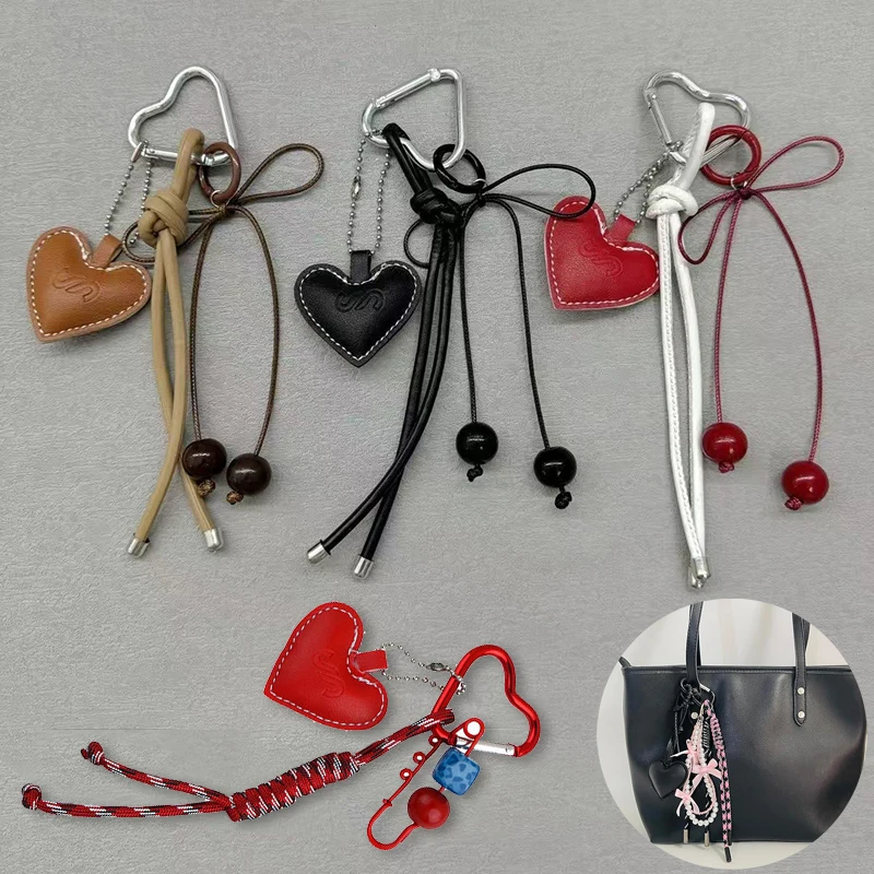 

Leather Rope Bag Pendant Keychain Bow Cute Heart Bag Charms Handmade Woven String Baseball Hanging Decor DIY Handbag Accessories