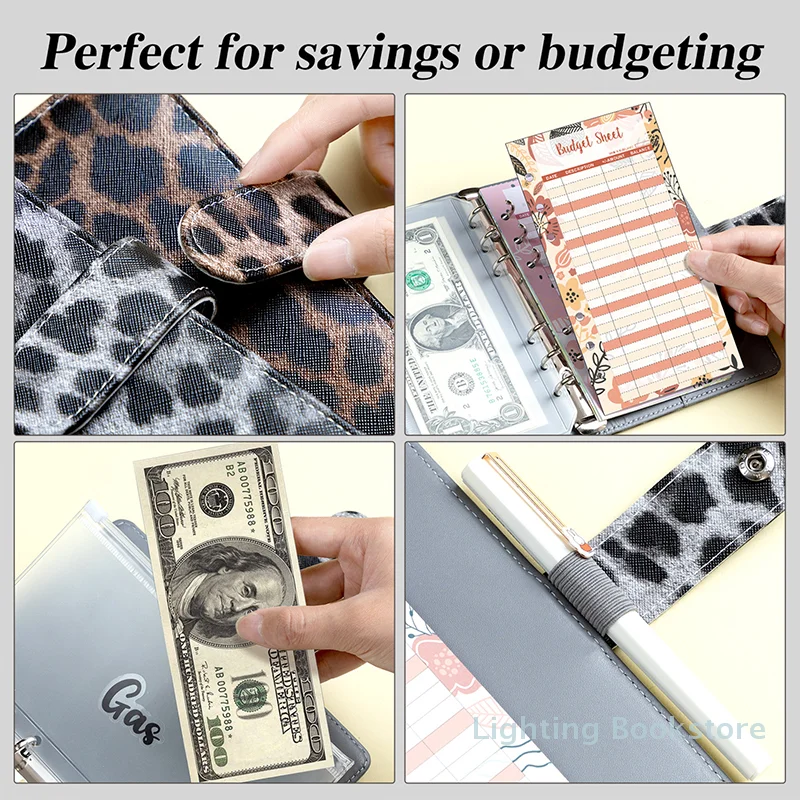 A6 PU Leder Budget Binder Notebook Bargeld Umschläge System Set, mit Binder Taschen für Geld Budget Sparen Bill Organizer