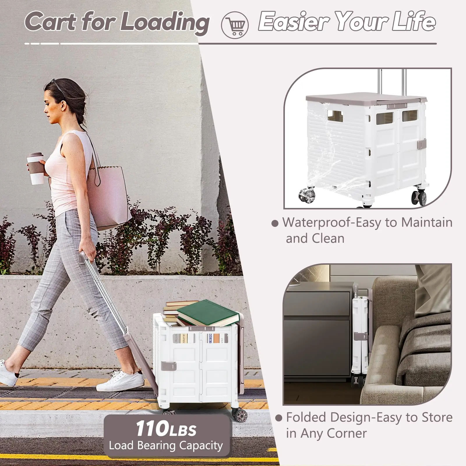 SELORSS Outdoor Folding Portable Shopping Cart 55L Large Capacity Foldable Utility Cart for Picnic Camping Vegetable Basket Cart