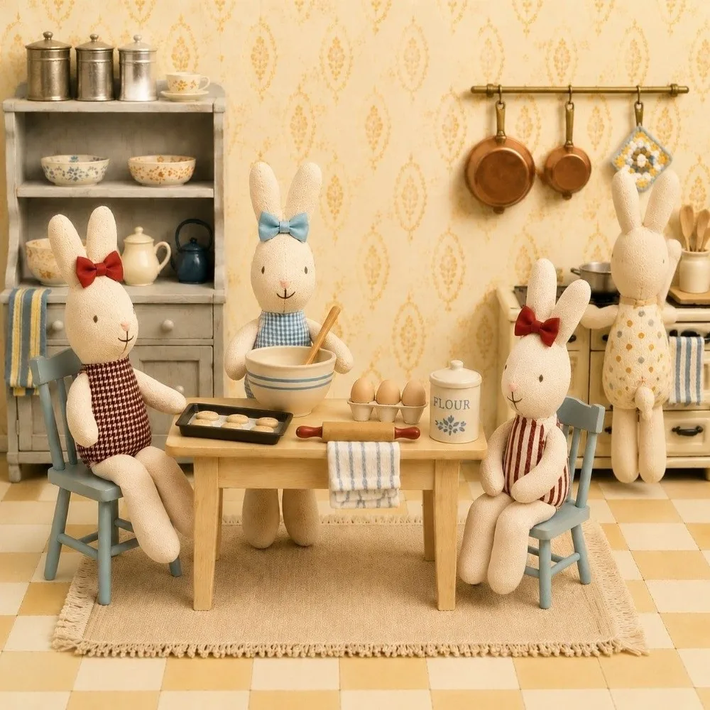 Nordic Style Handmade Craft Linen Bunny Doll Soft Plush Fabric Rabbit Doll Rabbit Toy Nursery Room