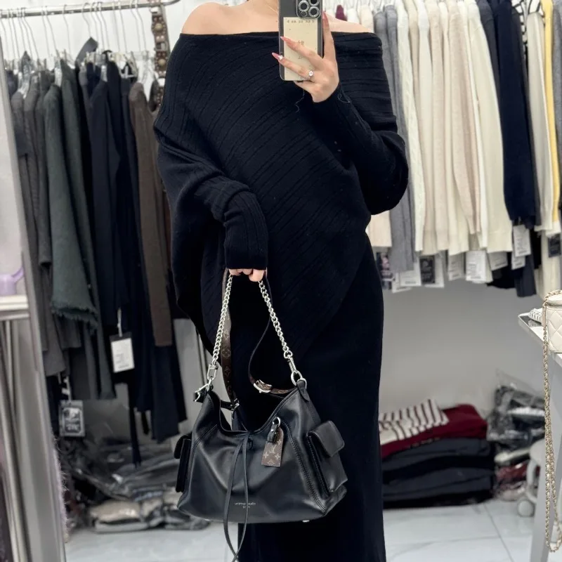 Conjunto de suéter de punto para mujer, falda larga ajustada, ropa de otoño de moda de dos piezas E12258