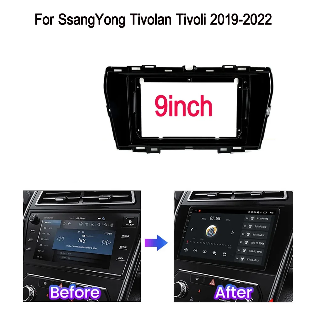 9inch Car Radio Face Frame For SsangYong Tivoli Tivolan 2019 + Fascia Stereo Panel Mounting Head Unit Canbus Cable Trim Bezel