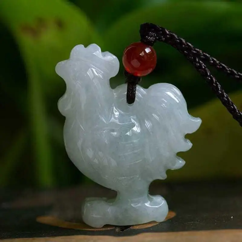 Natural Myanmar Jadeite Rooster Pendant Necklace Women Fine Jewelry Grade A Burma Jade Chinese Zodiac Rooster Lucky Charm Amulet