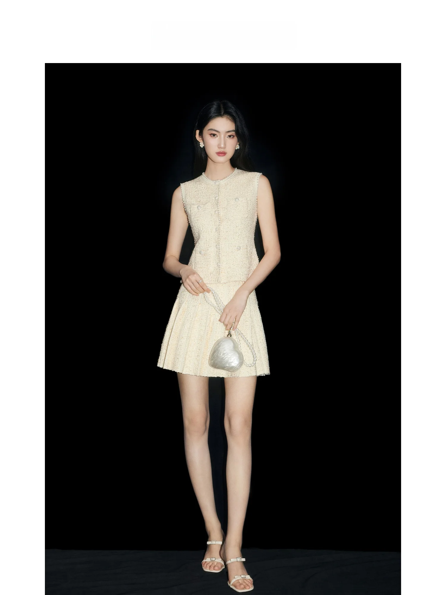 

MandyZhang Summer Elegant Long Velvet Cotton Wool Sleeveless Women's Set Dress Heavy Embroidery Diamond Button Vest