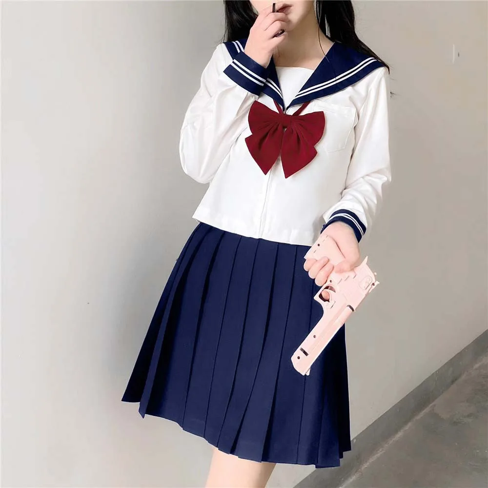 Japanese Black Collar White Three Books Jk Uniform Basic Sailor Suit Long Sleeved College Style Intermediate Suit Class Suit