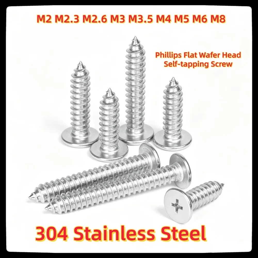 304 Stainless Steel Phillips Ultra Thin Flat Wafer Head Self-Tapping Screws M2 M2.3 M2.6 M3 M3.5 M4 M5 M6 M8 Wood Fasteners