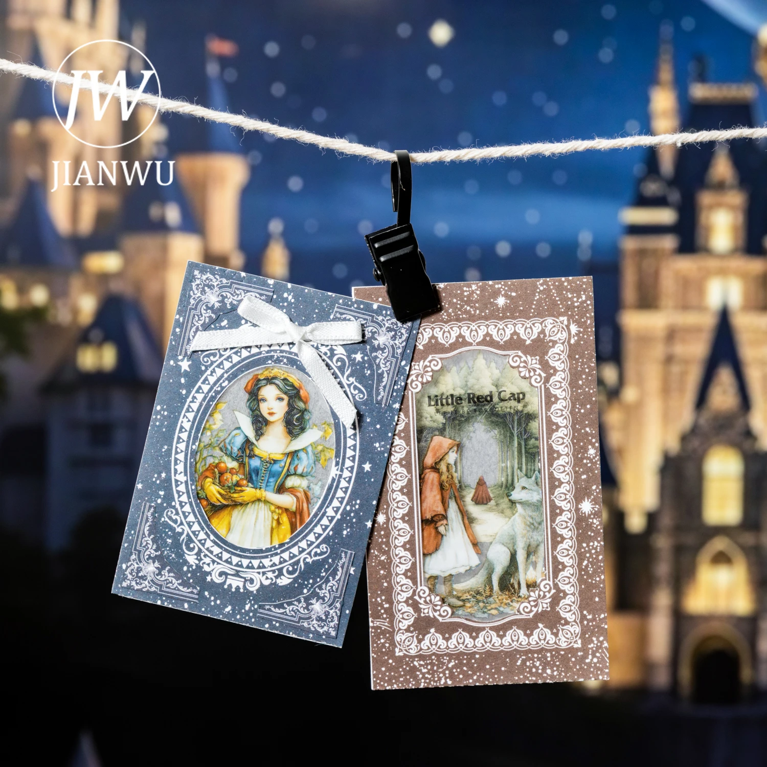 JIANWU 50mm*200cm Dark Fairy Tale Series Vintage Character Landscape Material Collage PET Tape Creative DIY Journal Stationery