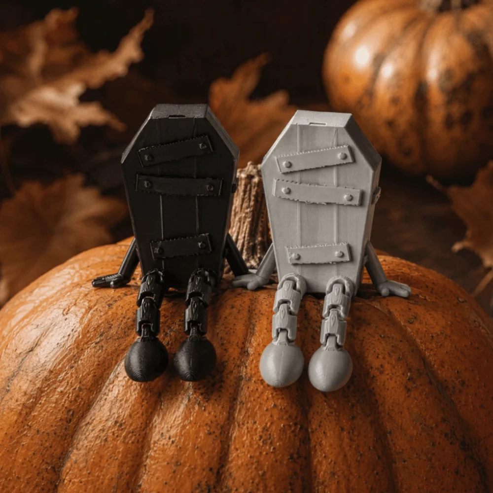 3D Printed Coffin Figurine Gothic Unique Halloween Figure Ornament Simulation Novelty Movable Joint Figurine Bedroom Decor