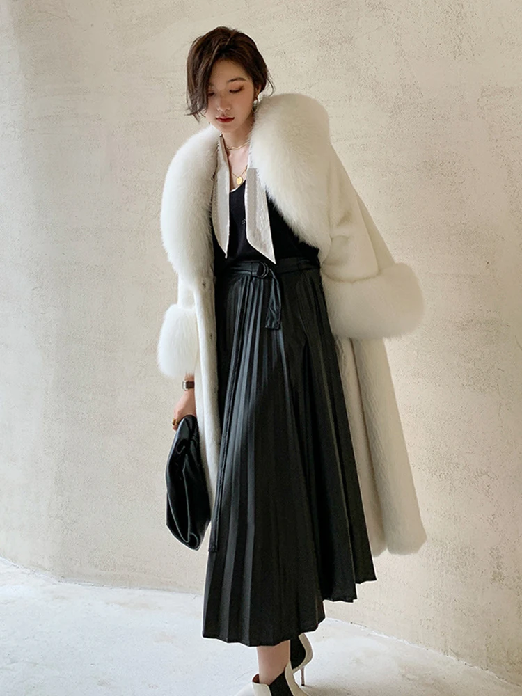 White Mink Fur Coat Women Long Thick Warm Luxury High Quality Faux Mink Fur Jacket 2023 Winter New Korean Chic Clothes Ladies