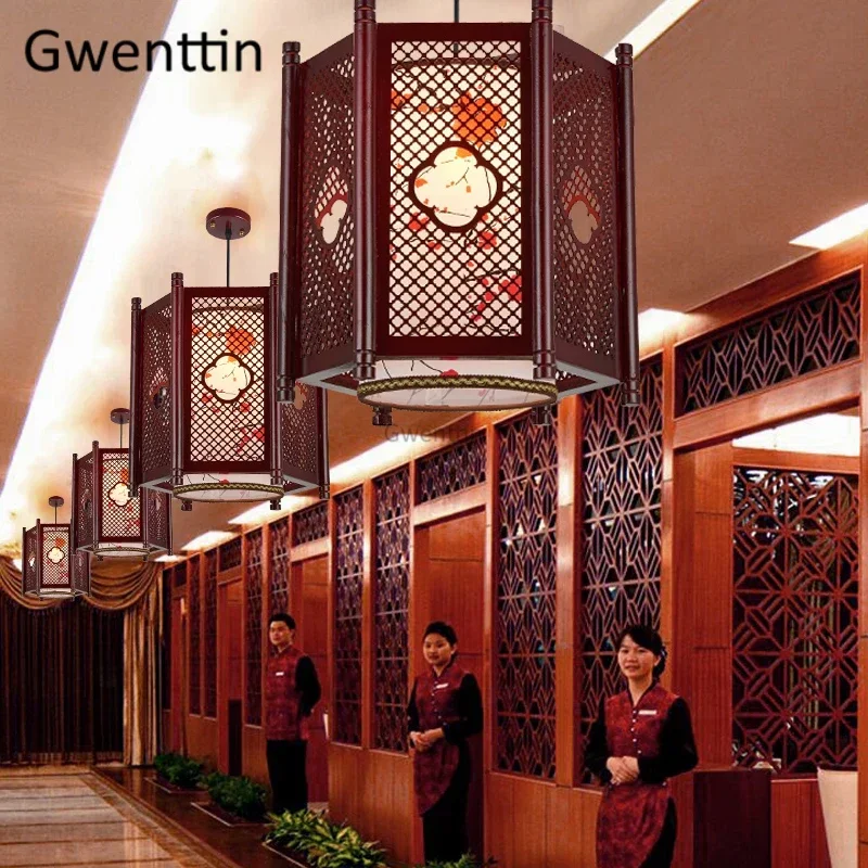 Luces colgantes de madera Vintage de estilo chino, farol de piel de oveja, lámpara colgante, luminaria para comedor, accesorios de iluminación, decoración del hogar