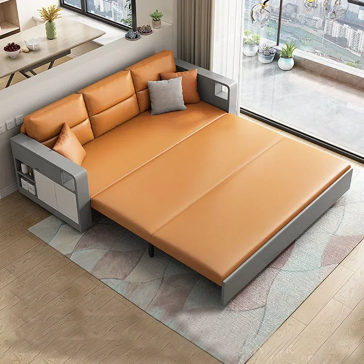 ！@Multifunctional Dual Purpose Sofa Bed Living Room Furniture Technology Cloth Retractable Folding Bed with Coffee Table