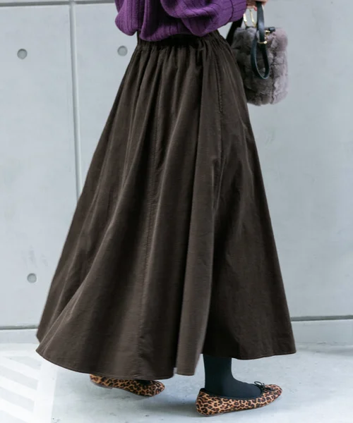 

High Waist Elastic Corduroy Maxi Skirt Autumn Winter New Sle Casual Pure Color Women's Skirt A-Line ape Cotton Fabric