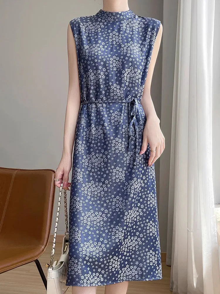 Verão novo sle feminino acetato de seda cetim drapeado neline dr scvel cintura alta a linha midi dr simples commute sle