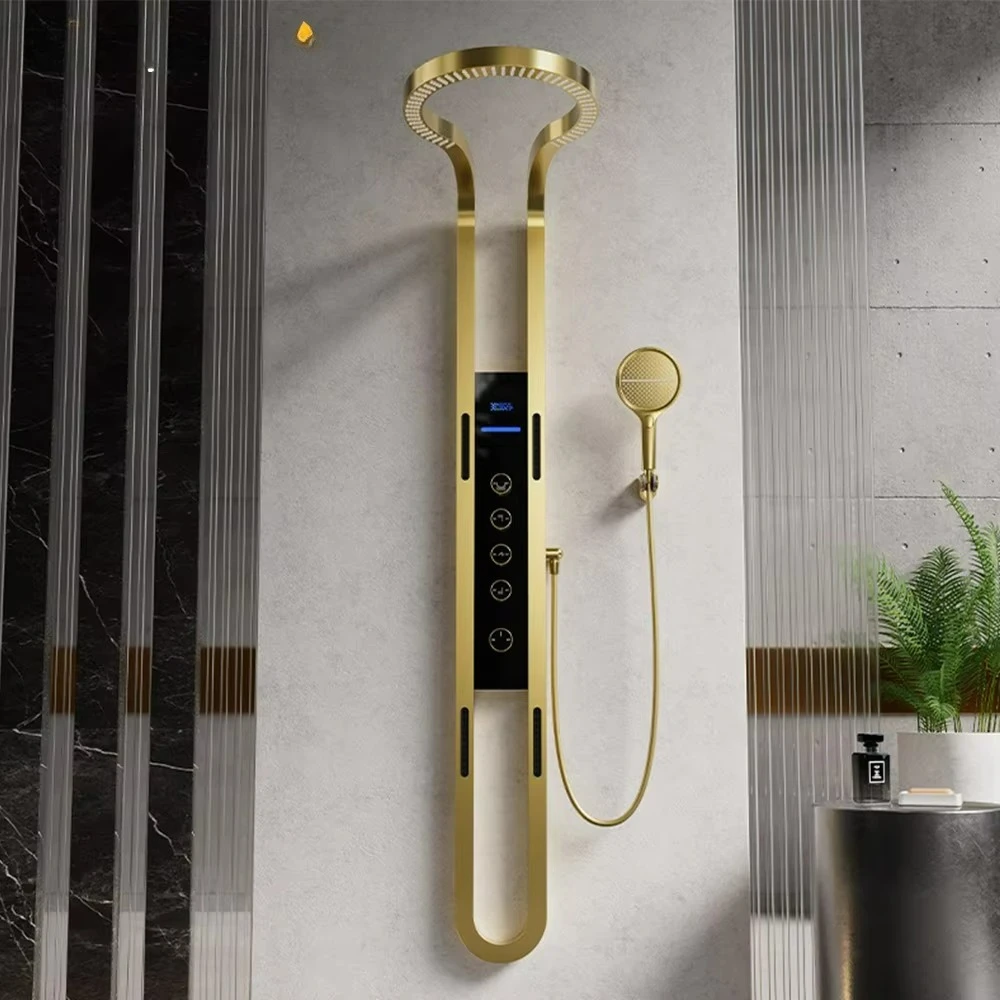 

New Design 304 Stainless Steel Multi Function Bathroom Wall Gold Shower Panel U Shape Ceramic Core Shower Panel