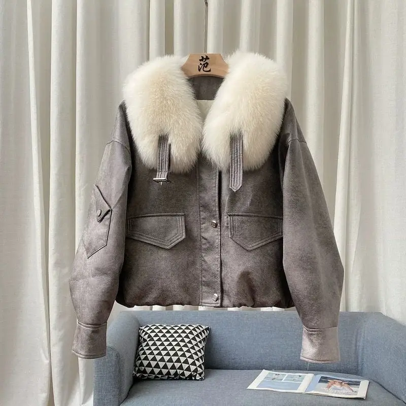 High Quality Detachable Imitation Fur Winter Coat Women's Big Fur New Navy Collar Bat Sleeve Down Jacket Coat