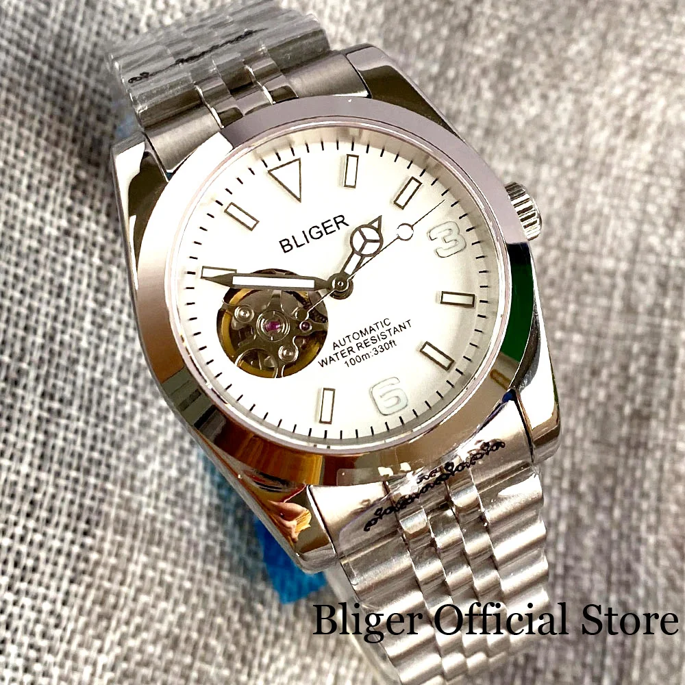 

BLIGER NH38A Movement 36mm 39mm Automatic Watch Men Blue White Dial Polish Bezel Flat Sapphire Glass Jubilee Strap