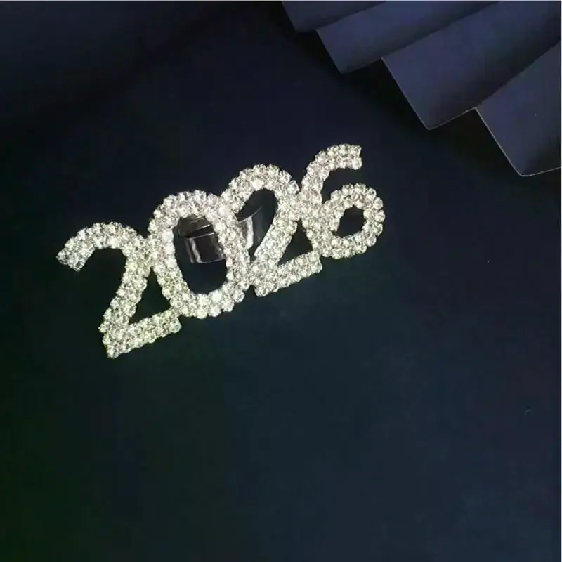 خاتم حجر الراين الهندسي لعام 2026 شريط نحاسي قابل للتعديل مع أرقام متألقة، مجوهرات للجنسين على الطراز البوهيمي لمناسبات الأعياد #3