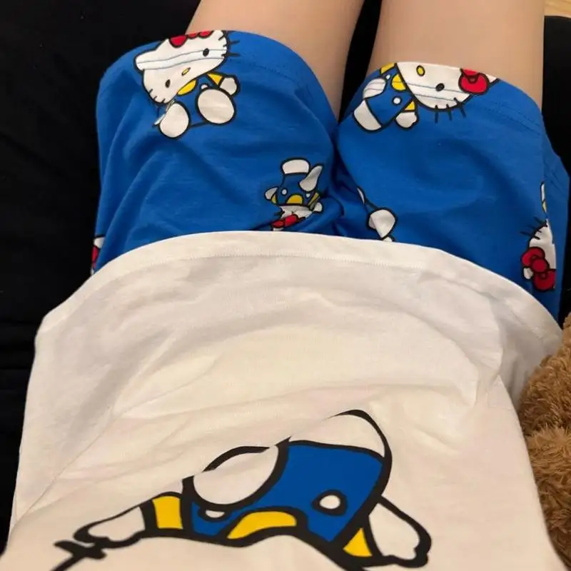 

2Pcs Sanrio Cartoon Pajamas Hello Kittys Summer Comfortable Loose Soft Sweet Fashion Simple Cartoon Home Clothes High End Gifts