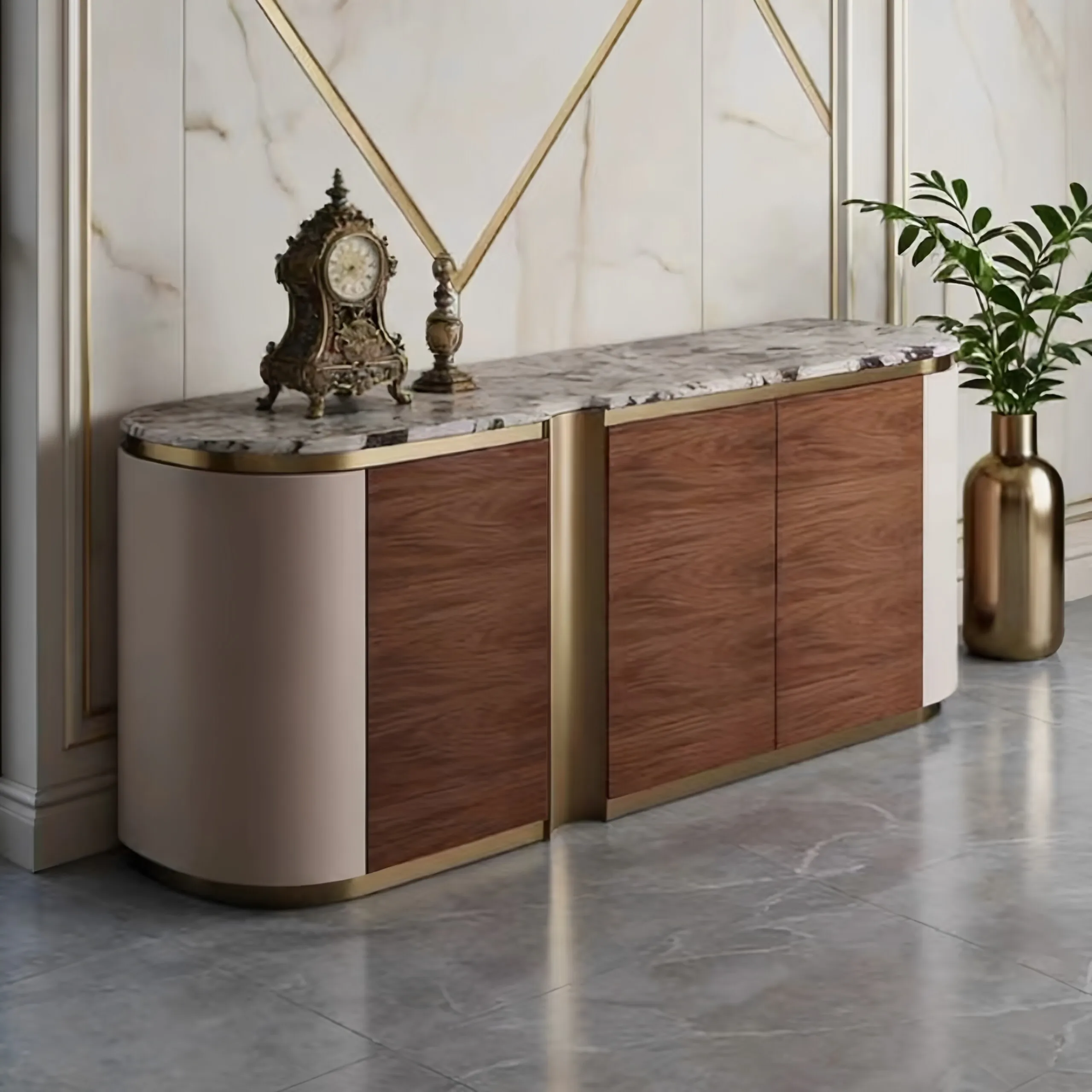 Italian light luxury door cabinet entry marble dining side cabinet villa living room floor natural luxury stone partition decora