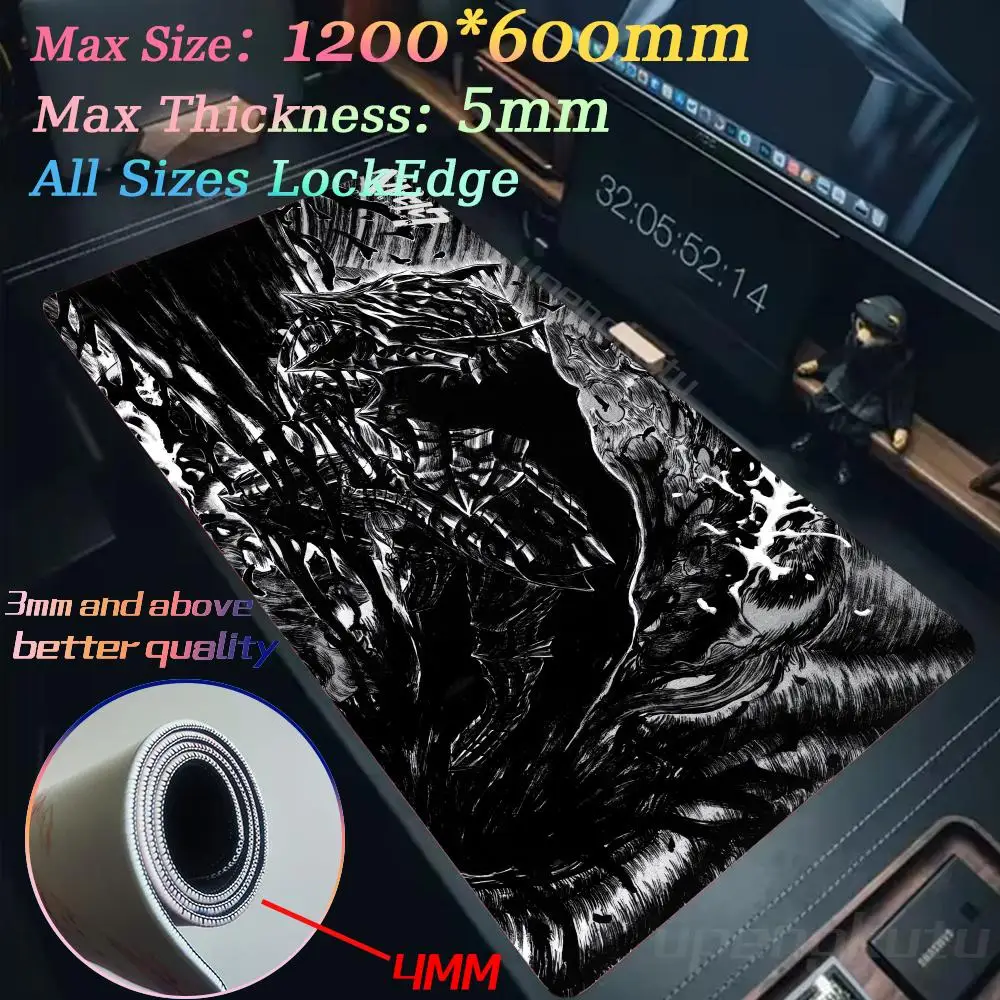 1200x600mm xxxl Rubber Mouse Mat Berserk Guts Gamer Gaming Mouse Pad Computer Accessories Keyboard Laptop Padmouse Speed Desk