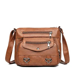 Shoulder Bag PU Material Design Sense Large Capacity Retro Style Women Bag Multi Space Crossbody Bag