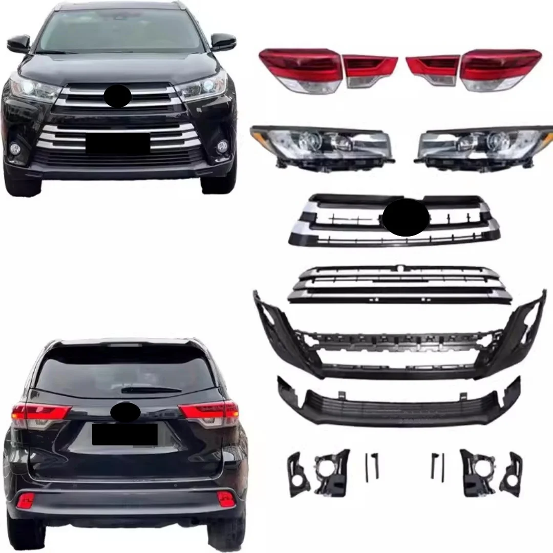 Body kit for Toyota Highlander 15-17 upgrade to 2018 style Front bumper assembly Headlights Taillights Surround Car Accessories