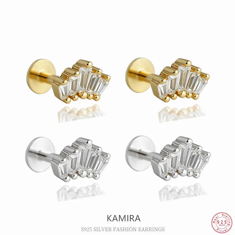 

KAMIRA серьги-гвинты из стерлингового серебра 925 пробы с геометрической короной и цирконием для женщин, минималистичные вечерние нежные модные ювелирные аксессуары