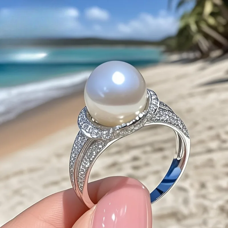 Elegant Imitation Pearl Silver Color Wedding Rings Women Shiny CZ Romantic Marriage Ceremony Party Ring Fashion Accessories - view 3