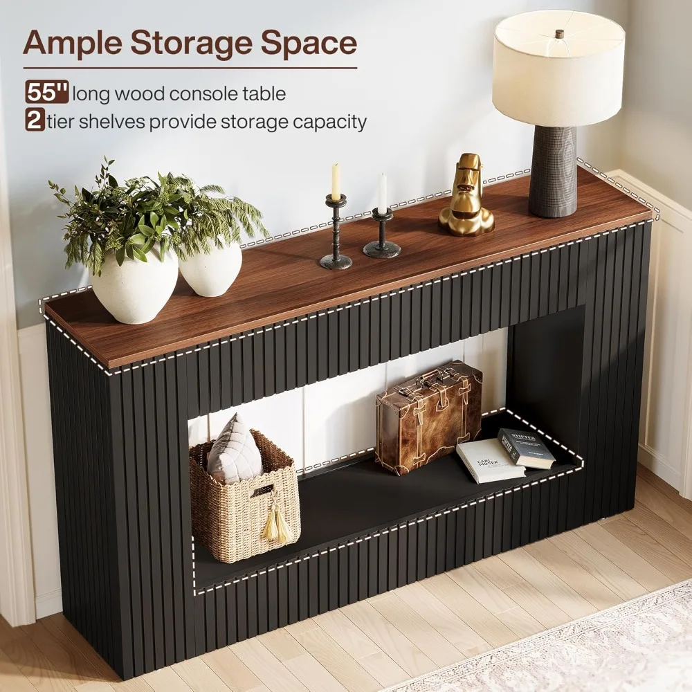 Modern Console Table, 55-Inch Wood Entryway Table with Storage, Narrow Long Sofa Table Behind Couch Table for Living Room