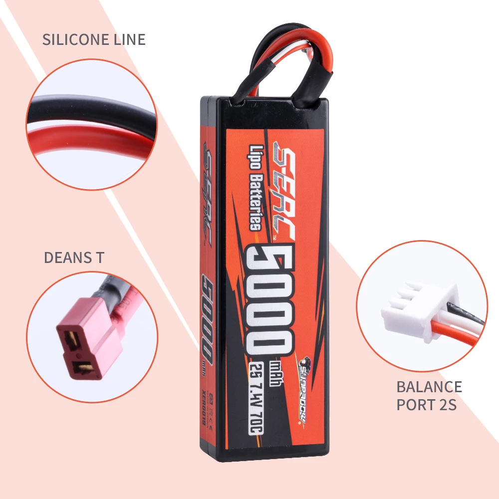 Sunpadow 2S Lipo Battery for 5000mAh 7.4V 70C 130C Hard Case with Deans T Plug RC Car Truck Boat Vehicles Tank RC Buggy Racing 2